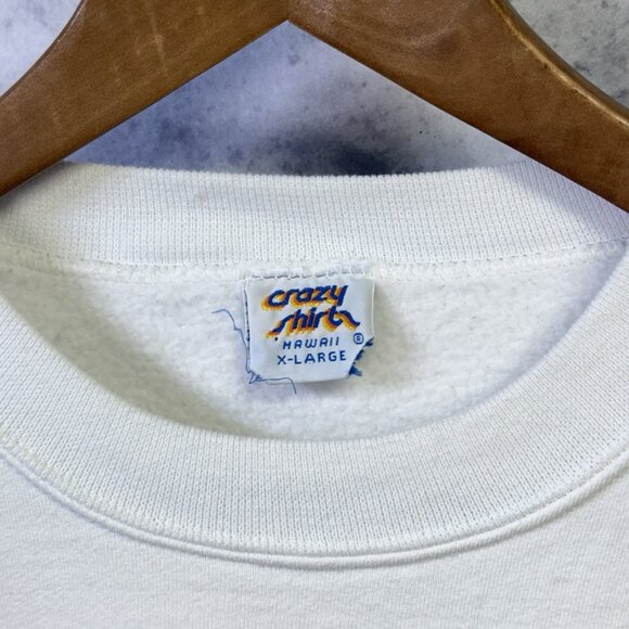 Vintage Crazy Shirts Kauai Crew Neck Sweatshirt Mens XL 26x27.5 White Hawaii - Picture 5 of 13